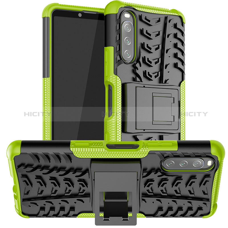 Coque Contour Silicone et Plastique Housse Etui Mat avec Support JX1 pour Sony Xperia 10 III SOG04 Vert Plus