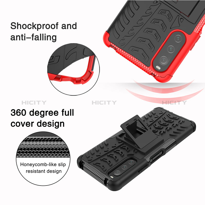 Coque Contour Silicone et Plastique Housse Etui Mat avec Support JX1 pour Sony Xperia 10 IV Plus