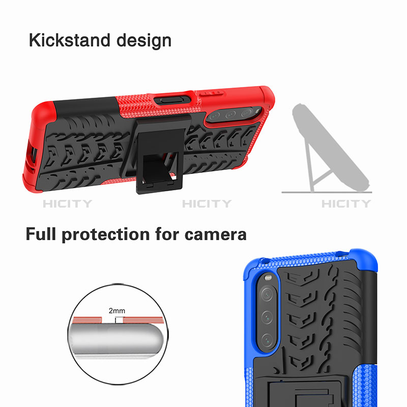 Coque Contour Silicone et Plastique Housse Etui Mat avec Support JX1 pour Sony Xperia 10 IV Plus