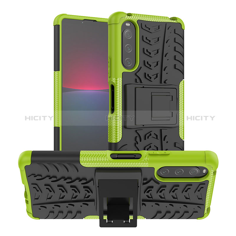 Coque Contour Silicone et Plastique Housse Etui Mat avec Support JX1 pour Sony Xperia 10 IV SO-52C Vert Plus