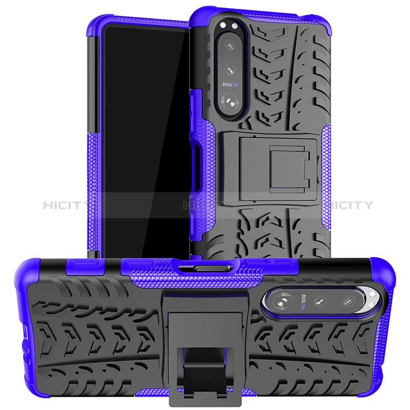 Coque Contour Silicone et Plastique Housse Etui Mat avec Support JX1 pour Sony Xperia 5 III Violet Plus