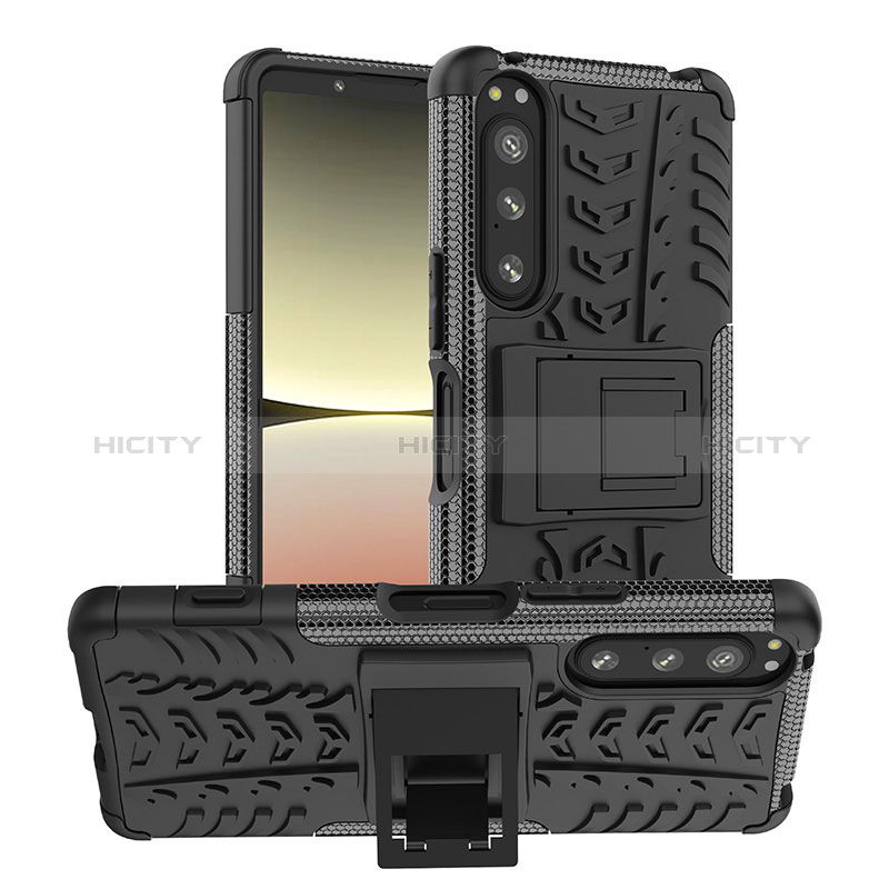 Coque Contour Silicone et Plastique Housse Etui Mat avec Support JX1 pour Sony Xperia 5 IV Noir Plus