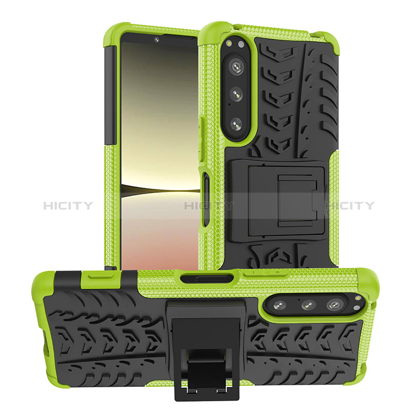 Coque Contour Silicone et Plastique Housse Etui Mat avec Support JX1 pour Sony Xperia 5 IV Vert Plus