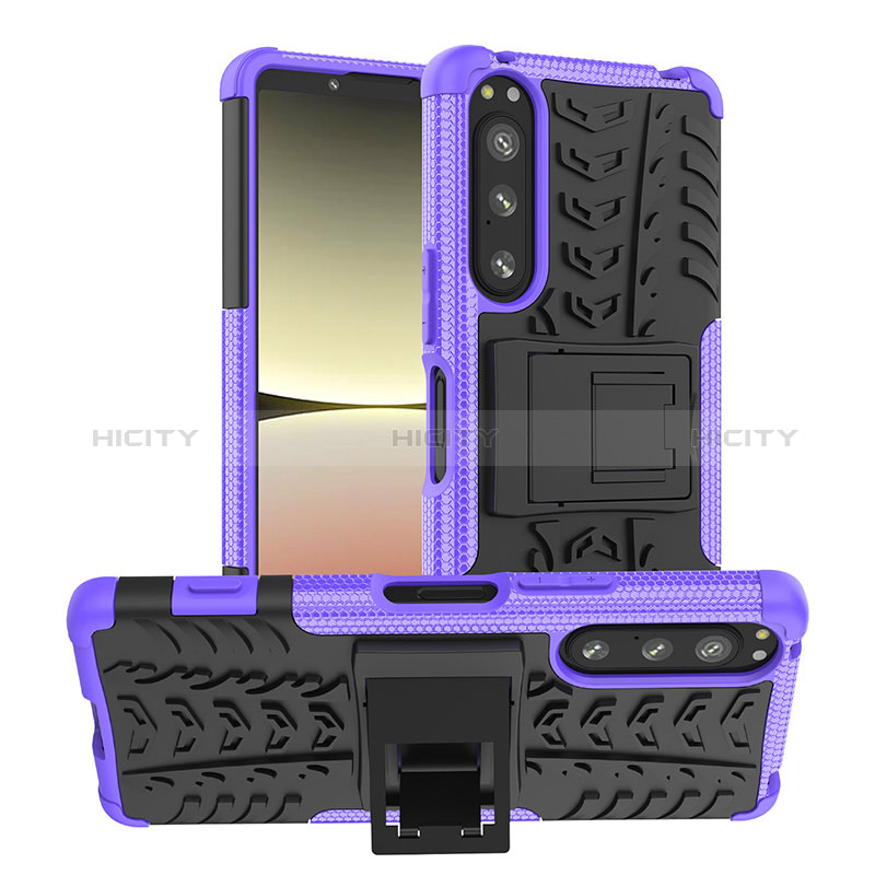 Coque Contour Silicone et Plastique Housse Etui Mat avec Support JX1 pour Sony Xperia 5 IV Violet Plus