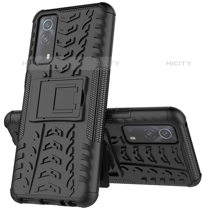 Coque Contour Silicone et Plastique Housse Etui Mat avec Support JX1 pour Vivo iQOO Z3 5G Noir Plus