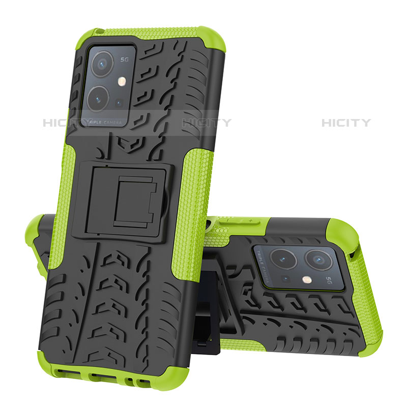 Coque Contour Silicone et Plastique Housse Etui Mat avec Support JX1 pour Vivo T1 5G India Vert Plus