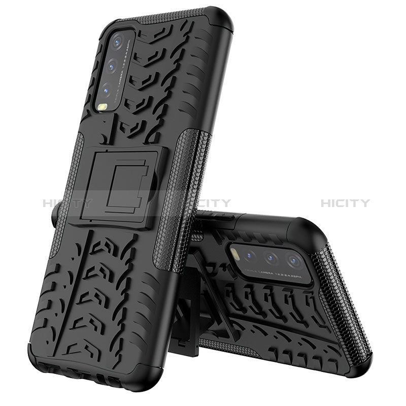 Coque Contour Silicone et Plastique Housse Etui Mat avec Support JX1 pour Vivo Y11s Noir Plus