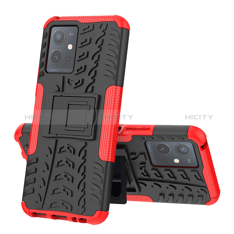 Coque Contour Silicone et Plastique Housse Etui Mat avec Support JX1 pour Vivo Y30 5G Rouge Plus