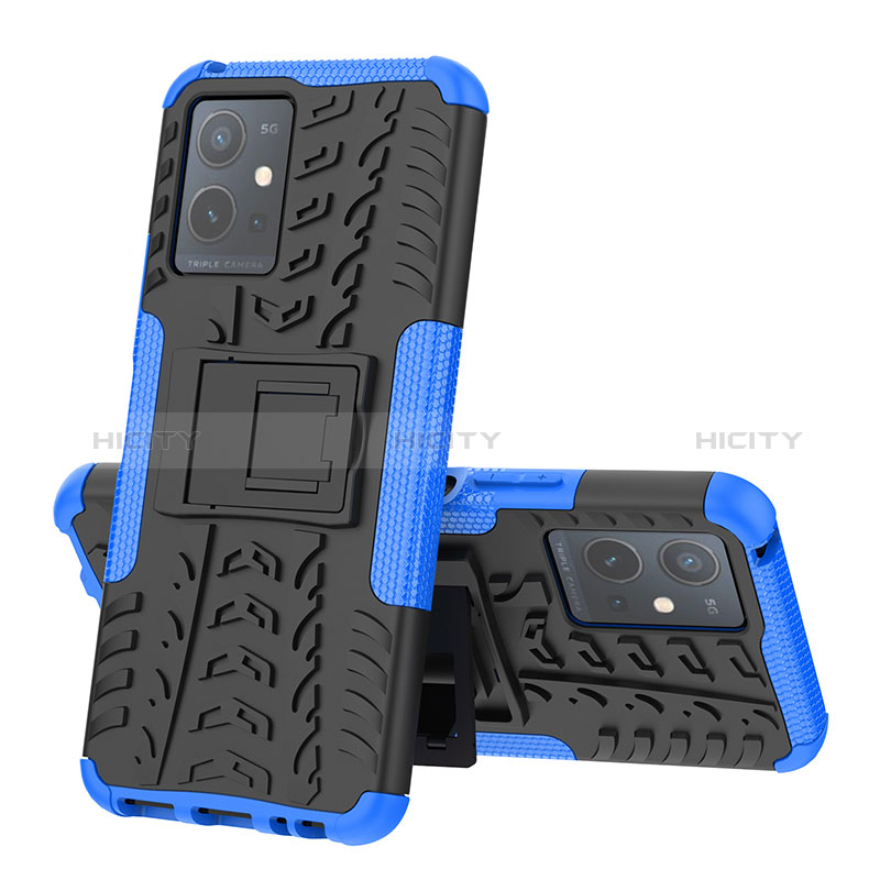 Coque Contour Silicone et Plastique Housse Etui Mat avec Support JX1 pour Vivo Y33e 5G Bleu Plus