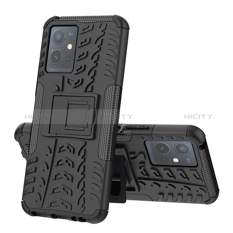 Coque Contour Silicone et Plastique Housse Etui Mat avec Support JX1 pour Vivo Y33e 5G Plus