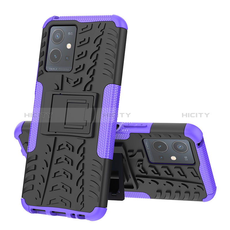 Coque Contour Silicone et Plastique Housse Etui Mat avec Support JX1 pour Vivo Y33e 5G Plus