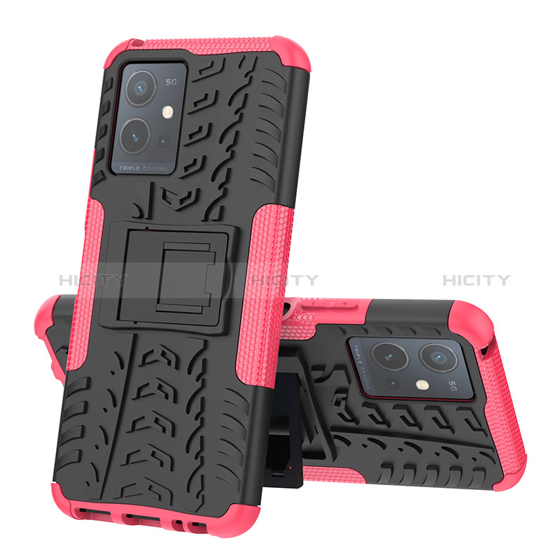 Coque Contour Silicone et Plastique Housse Etui Mat avec Support JX1 pour Vivo Y33e 5G Plus