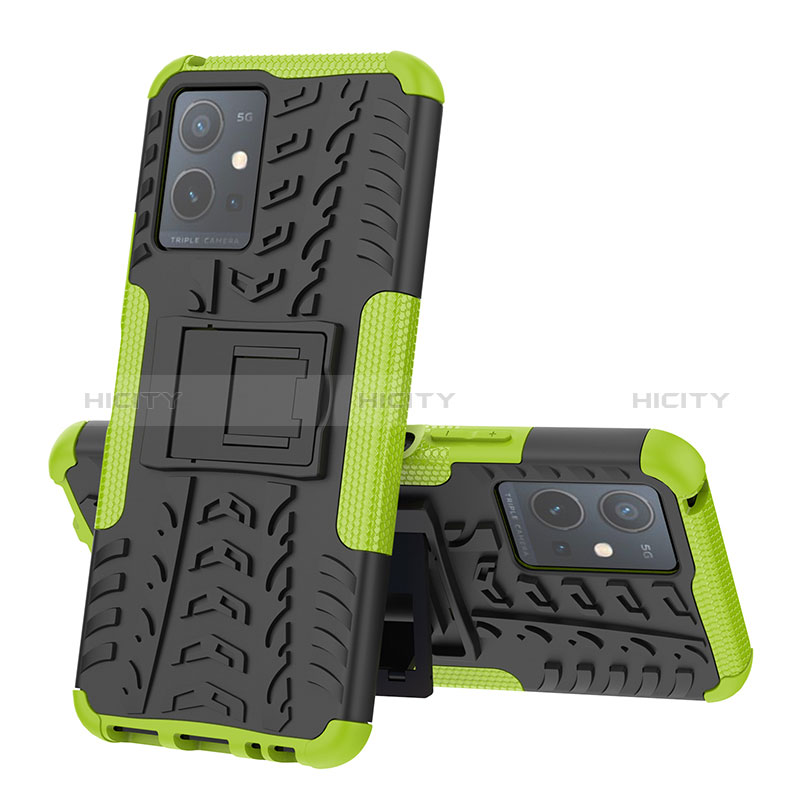 Coque Contour Silicone et Plastique Housse Etui Mat avec Support JX1 pour Vivo Y33e 5G Vert Plus