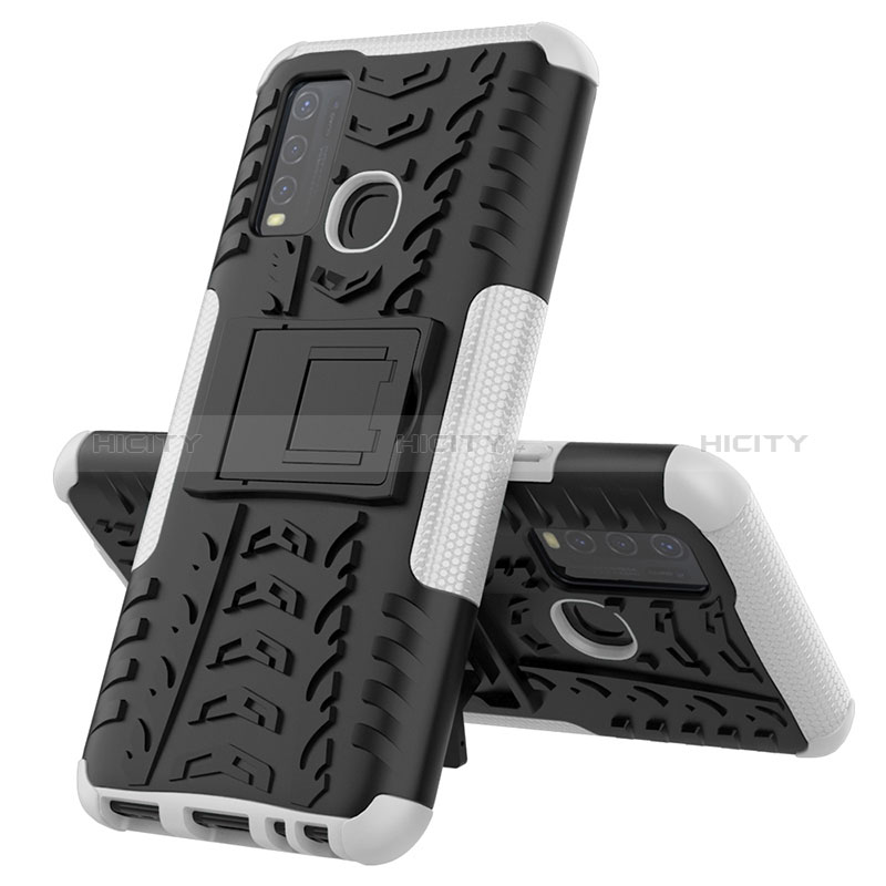 Coque Contour Silicone et Plastique Housse Etui Mat avec Support JX1 pour Vivo Y50 Argent Plus