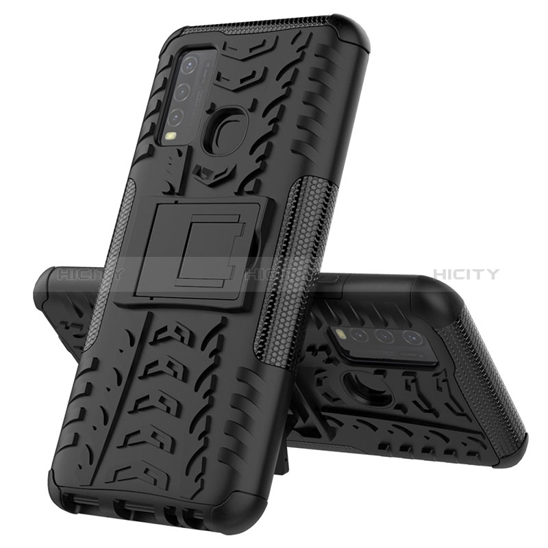 Coque Contour Silicone et Plastique Housse Etui Mat avec Support JX1 pour Vivo Y50 Noir Plus