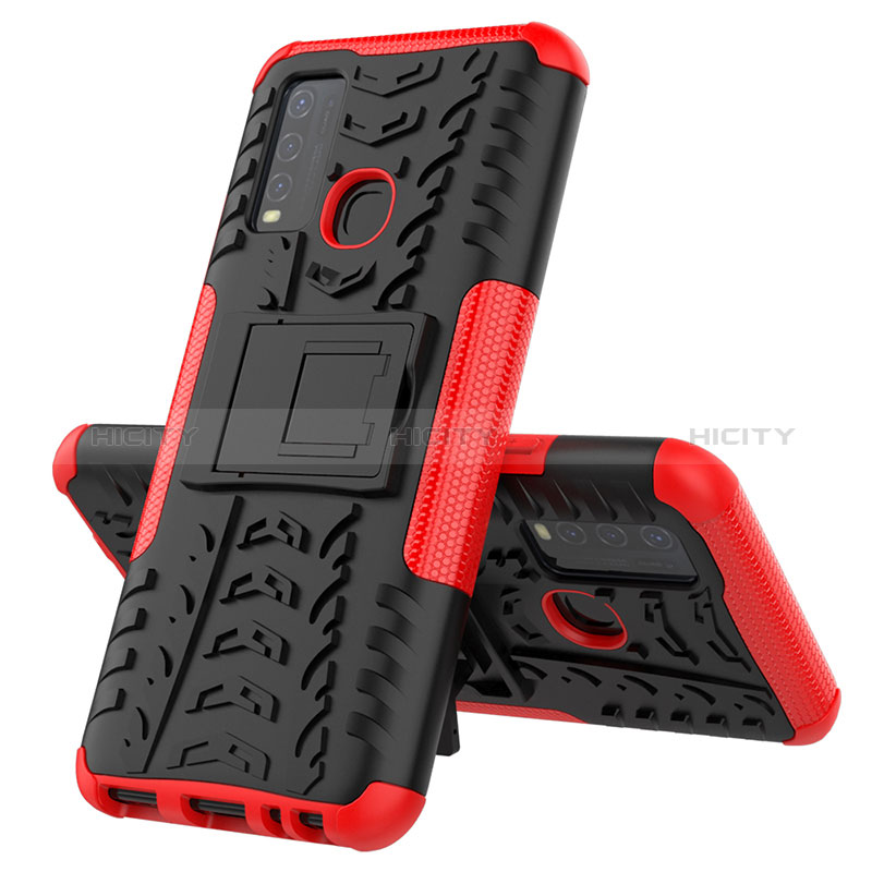 Coque Contour Silicone et Plastique Housse Etui Mat avec Support JX1 pour Vivo Y50 Rouge Plus