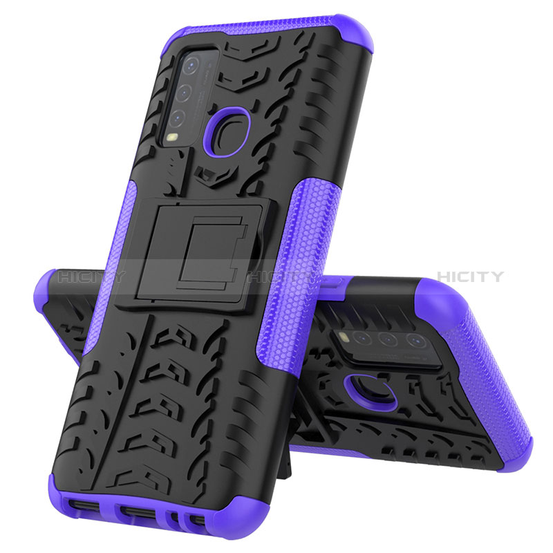 Coque Contour Silicone et Plastique Housse Etui Mat avec Support JX1 pour Vivo Y50 Violet Plus