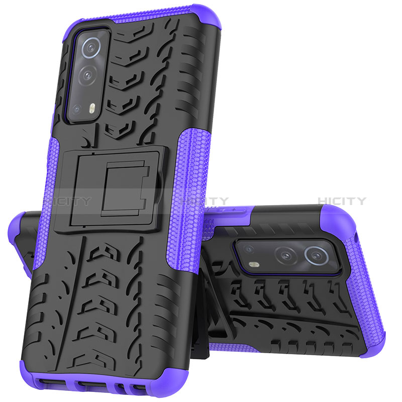 Coque Contour Silicone et Plastique Housse Etui Mat avec Support JX1 pour Vivo Y72 5G Violet Plus