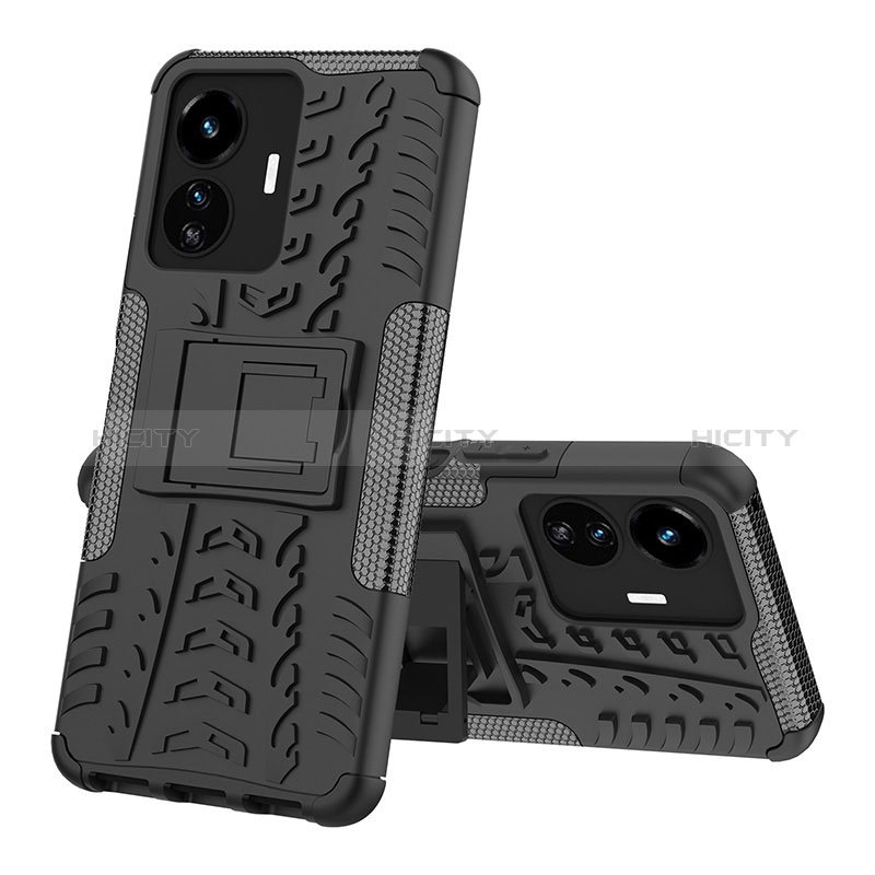 Coque Contour Silicone et Plastique Housse Etui Mat avec Support JX1 pour Vivo Y77 5G Noir Plus