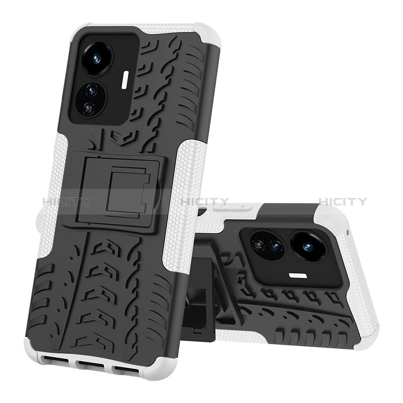 Coque Contour Silicone et Plastique Housse Etui Mat avec Support JX1 pour Vivo Y77 5G Plus