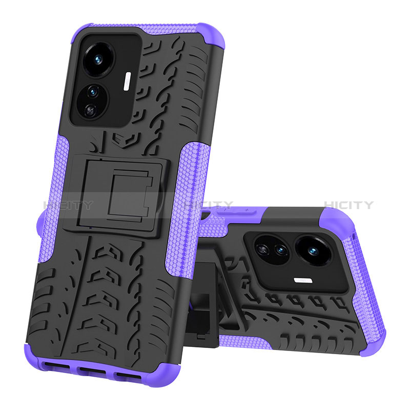 Coque Contour Silicone et Plastique Housse Etui Mat avec Support JX1 pour Vivo Y77 5G Violet Plus