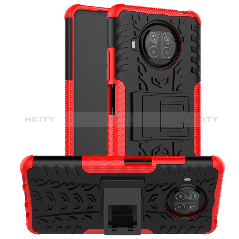 Coque Contour Silicone et Plastique Housse Etui Mat avec Support JX1 pour Xiaomi Mi 10i 5G Rouge Plus