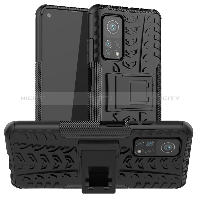 Coque Contour Silicone et Plastique Housse Etui Mat avec Support JX1 pour Xiaomi Mi 10T 5G Noir Plus