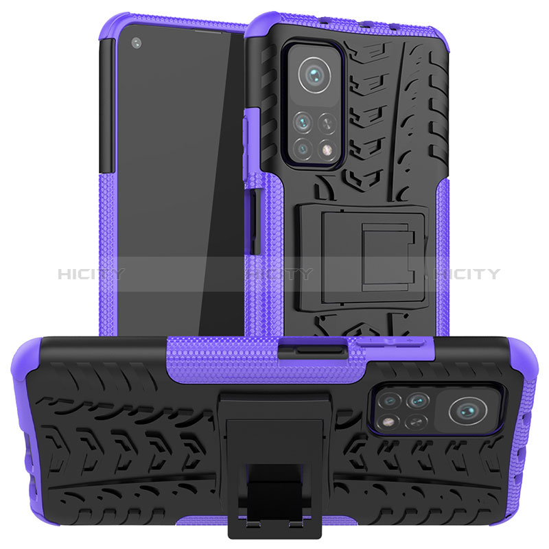 Coque Contour Silicone et Plastique Housse Etui Mat avec Support JX1 pour Xiaomi Mi 10T 5G Violet Plus