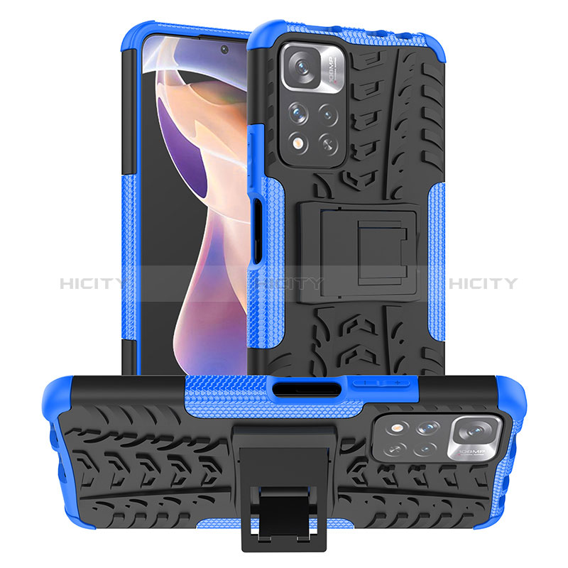 Coque Contour Silicone et Plastique Housse Etui Mat avec Support JX1 pour Xiaomi Mi 11i 5G (2022) Bleu Plus