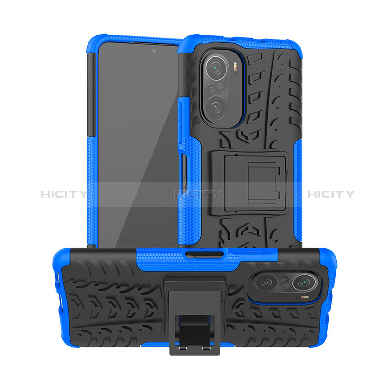 Coque Contour Silicone et Plastique Housse Etui Mat avec Support JX1 pour Xiaomi Mi 11i 5G Bleu Plus