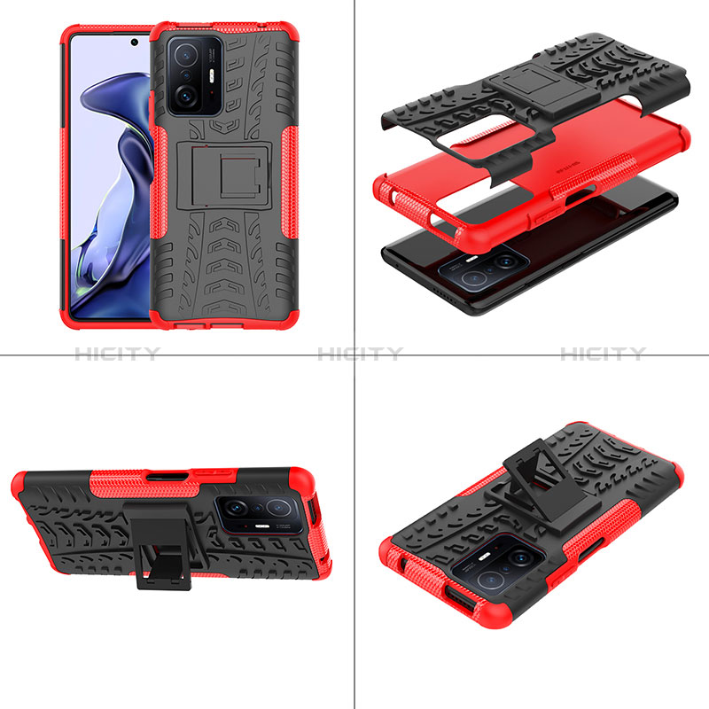 Coque Contour Silicone et Plastique Housse Etui Mat avec Support JX1 pour Xiaomi Mi 11T 5G Plus