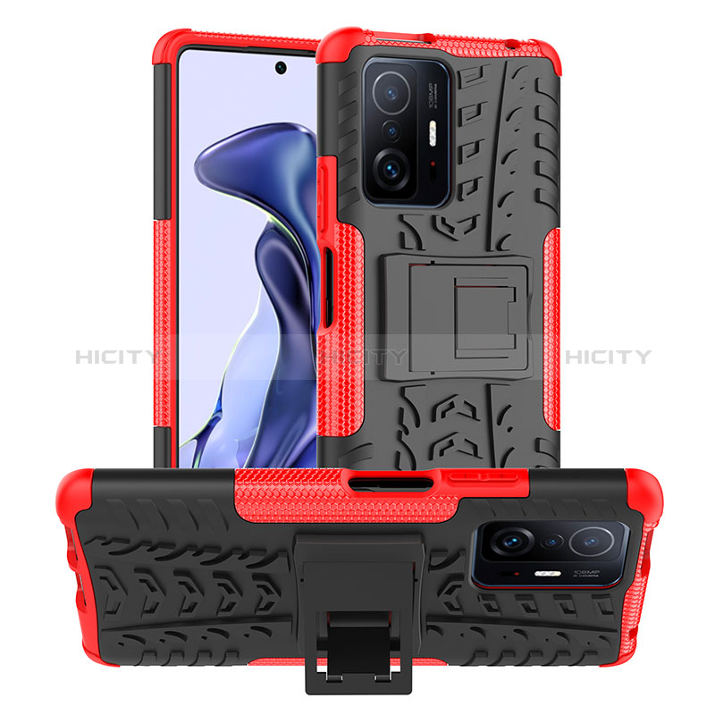 Coque Contour Silicone et Plastique Housse Etui Mat avec Support JX1 pour Xiaomi Mi 11T 5G Plus