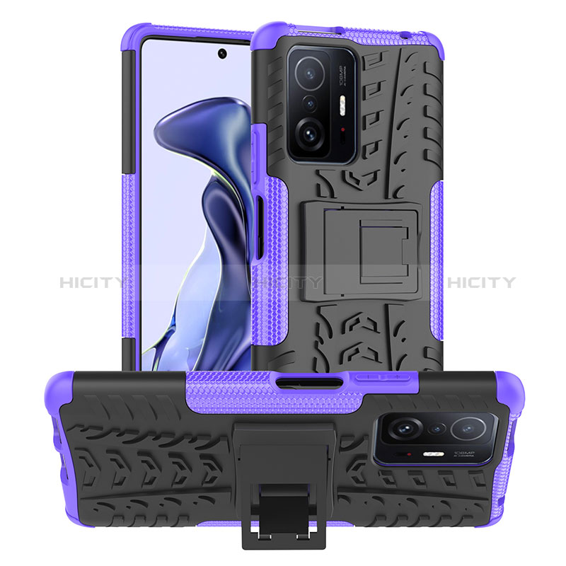 Coque Contour Silicone et Plastique Housse Etui Mat avec Support JX1 pour Xiaomi Mi 11T Pro 5G Plus