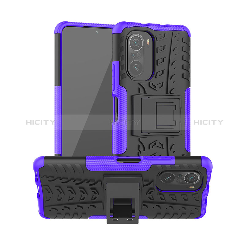 Coque Contour Silicone et Plastique Housse Etui Mat avec Support JX1 pour Xiaomi Mi 11X 5G Violet Plus