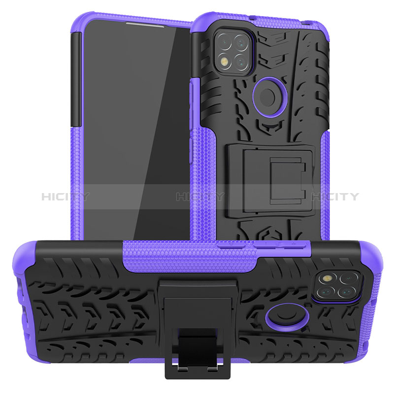 Coque Contour Silicone et Plastique Housse Etui Mat avec Support JX1 pour Xiaomi POCO C3 Violet Plus