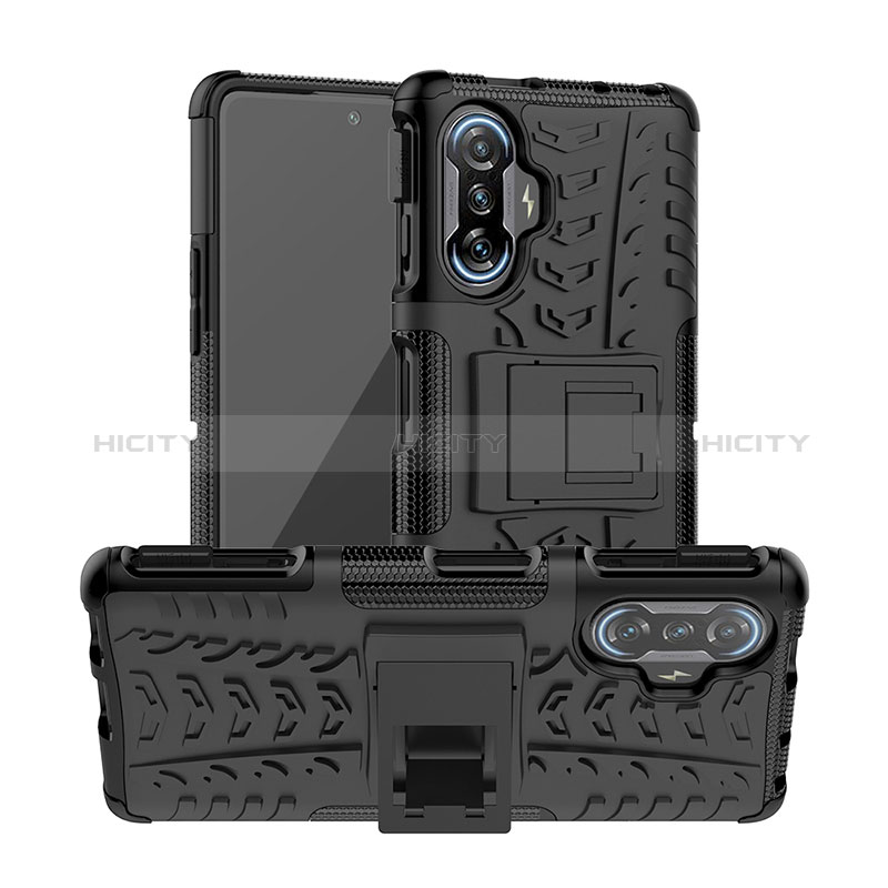 Coque Contour Silicone et Plastique Housse Etui Mat avec Support JX1 pour Xiaomi Poco F3 GT 5G Noir Plus