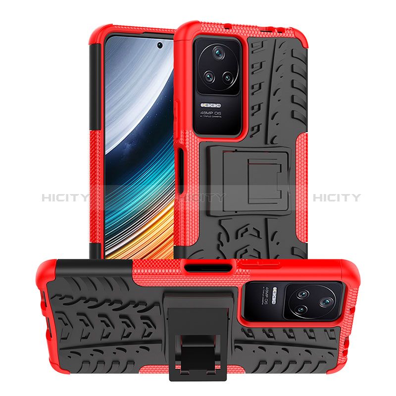 Coque Contour Silicone et Plastique Housse Etui Mat avec Support JX1 pour Xiaomi Poco F4 5G Rouge Plus