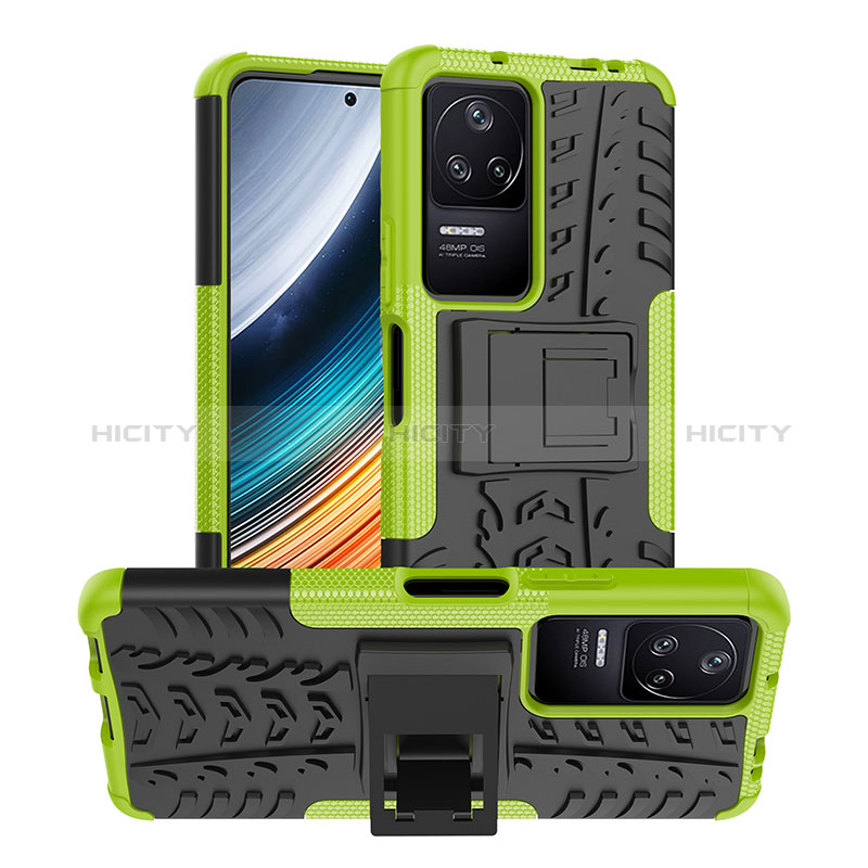 Coque Contour Silicone et Plastique Housse Etui Mat avec Support JX1 pour Xiaomi Poco F4 5G Vert Plus