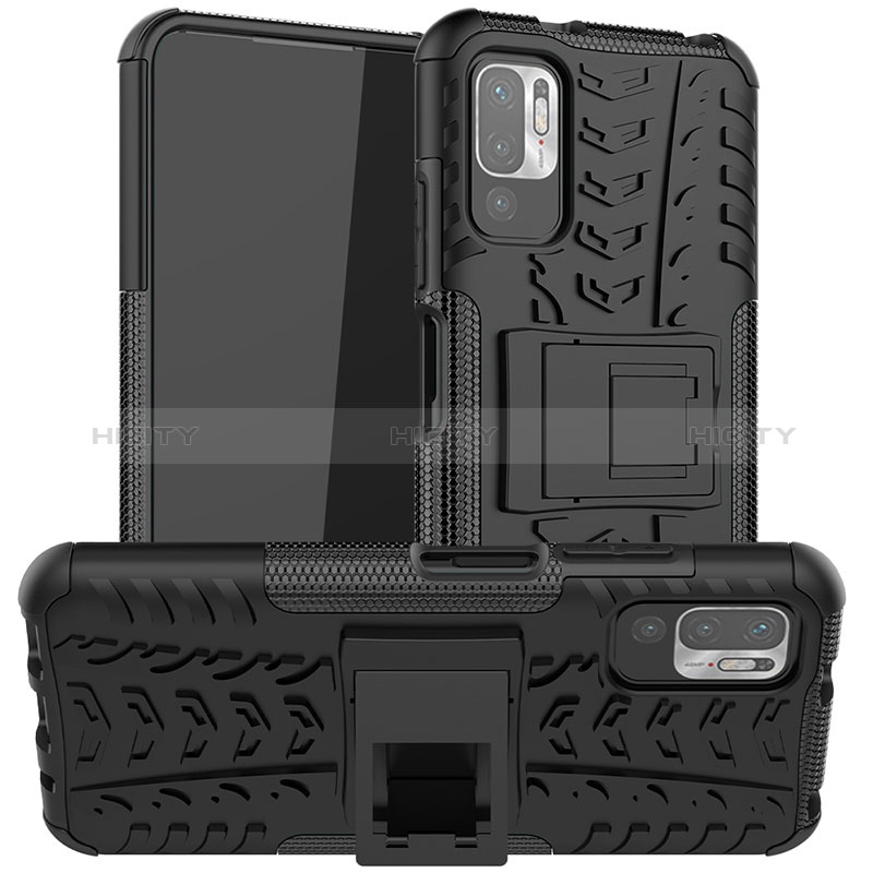 Coque Contour Silicone et Plastique Housse Etui Mat avec Support JX1 pour Xiaomi POCO M3 Pro 5G Noir Plus