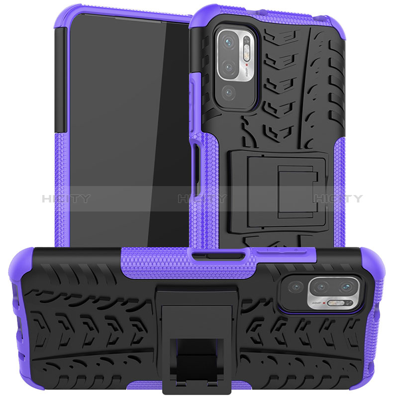 Coque Contour Silicone et Plastique Housse Etui Mat avec Support JX1 pour Xiaomi POCO M3 Pro 5G Violet Plus