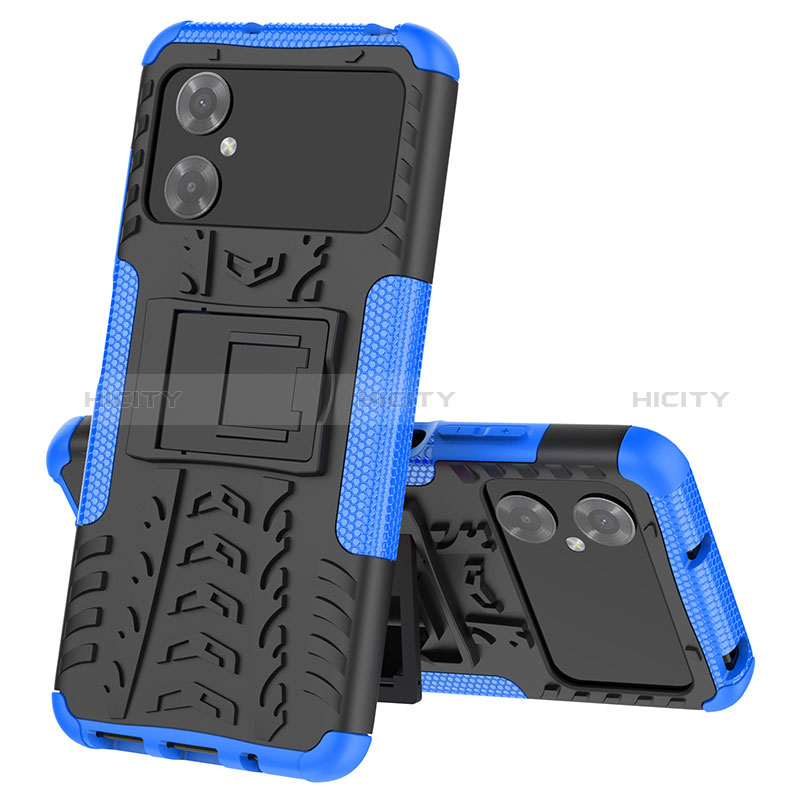 Coque Contour Silicone et Plastique Housse Etui Mat avec Support JX1 pour Xiaomi Poco M4 5G Bleu Plus