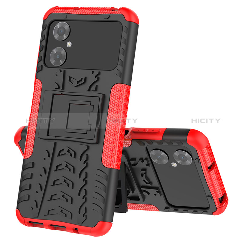 Coque Contour Silicone et Plastique Housse Etui Mat avec Support JX1 pour Xiaomi Poco M4 5G Rouge Plus