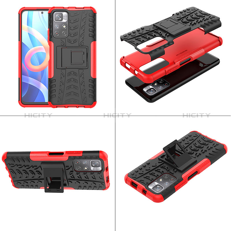 Coque Contour Silicone et Plastique Housse Etui Mat avec Support JX1 pour Xiaomi Poco M4 Pro 5G Plus