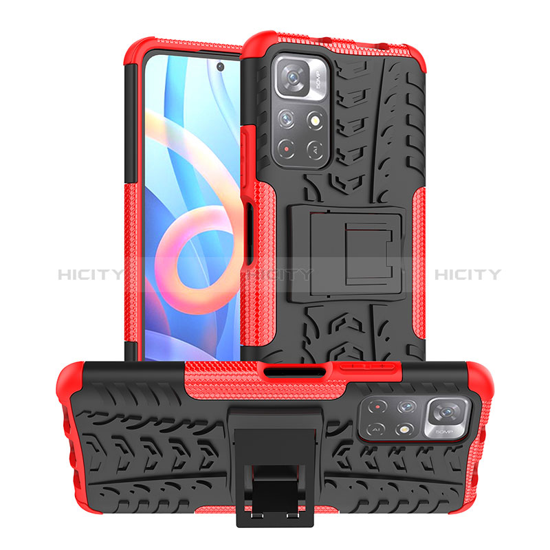 Coque Contour Silicone et Plastique Housse Etui Mat avec Support JX1 pour Xiaomi Poco M4 Pro 5G Plus