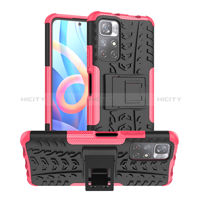 Coque Contour Silicone et Plastique Housse Etui Mat avec Support JX1 pour Xiaomi Poco M4 Pro 5G Plus