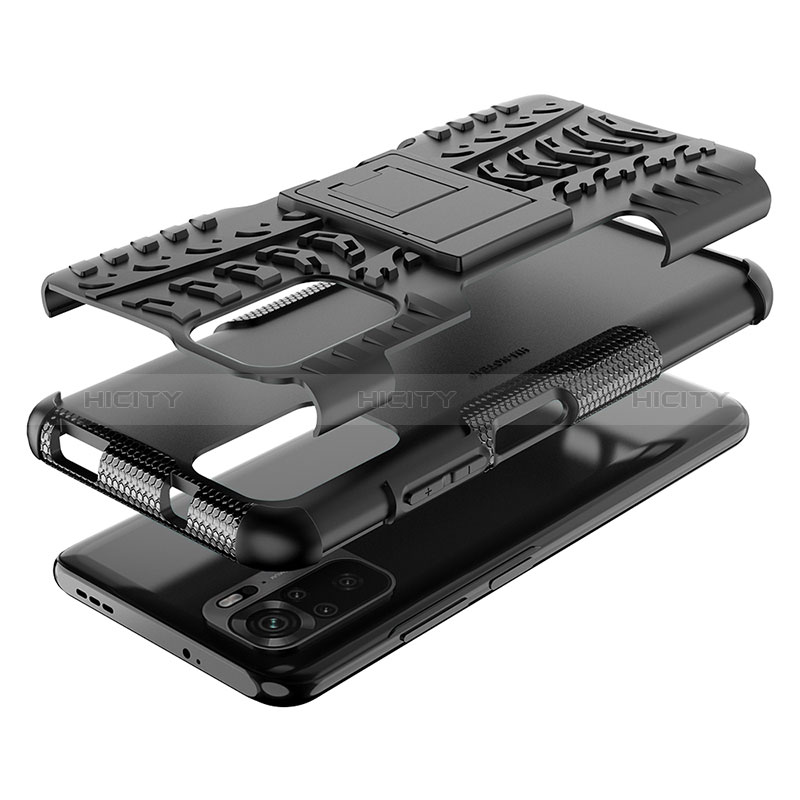 Coque Contour Silicone et Plastique Housse Etui Mat avec Support JX1 pour Xiaomi Poco M5S Plus