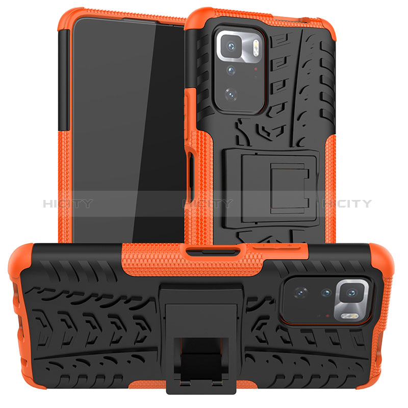 Coque Contour Silicone et Plastique Housse Etui Mat avec Support JX1 pour Xiaomi Poco X3 GT 5G Orange Plus