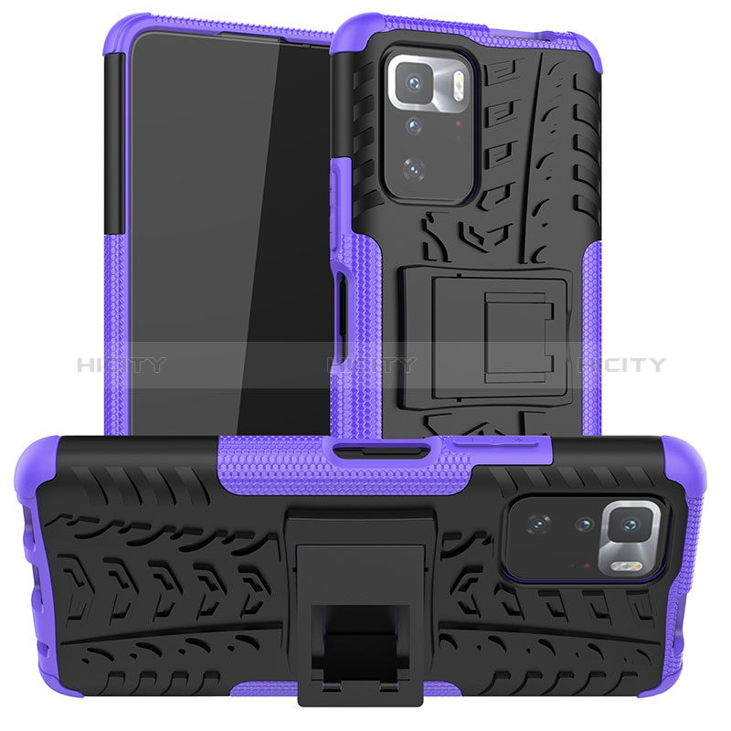 Coque Contour Silicone et Plastique Housse Etui Mat avec Support JX1 pour Xiaomi Poco X3 GT 5G Violet Plus