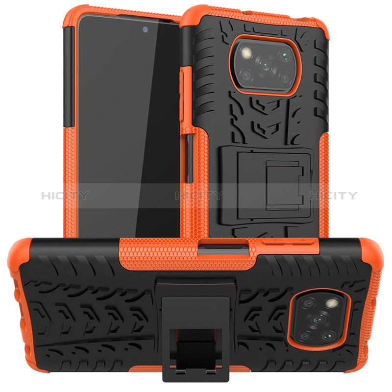 Coque Contour Silicone et Plastique Housse Etui Mat avec Support JX1 pour Xiaomi Poco X3 Orange Plus