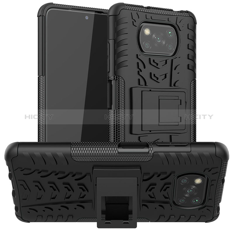 Coque Contour Silicone et Plastique Housse Etui Mat avec Support JX1 pour Xiaomi Poco X3 Plus